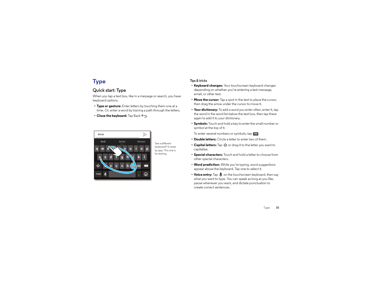 Type, Quick start: type | Motorola Droid Turbo User Manual | Page 37 / 74