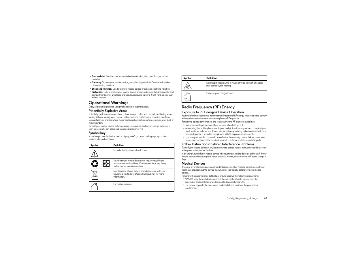 Operational warnings, Radio frequency (rf) energy | Motorola Droid Turbo User Manual | Page 65 / 74