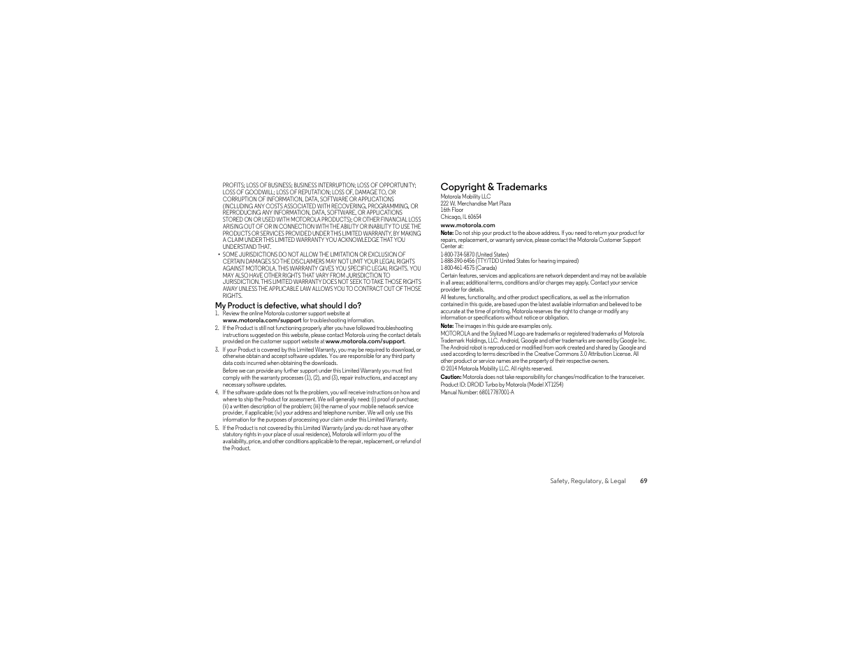 Copyright & trademarks | Motorola Droid Turbo User Manual | Page 71 / 74