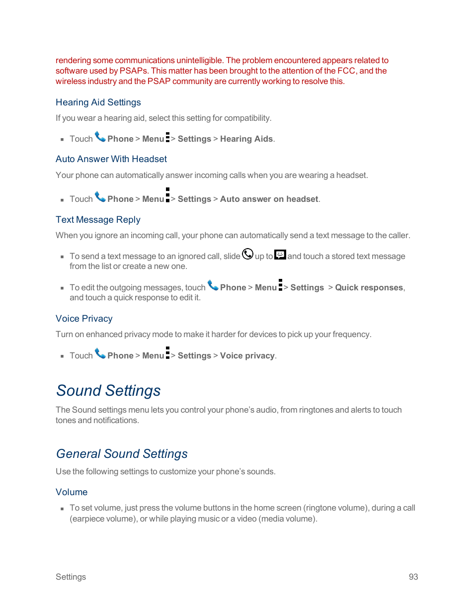 Sound settings, General sound settings | Motorola moto x User Manual | Page 102 / 149