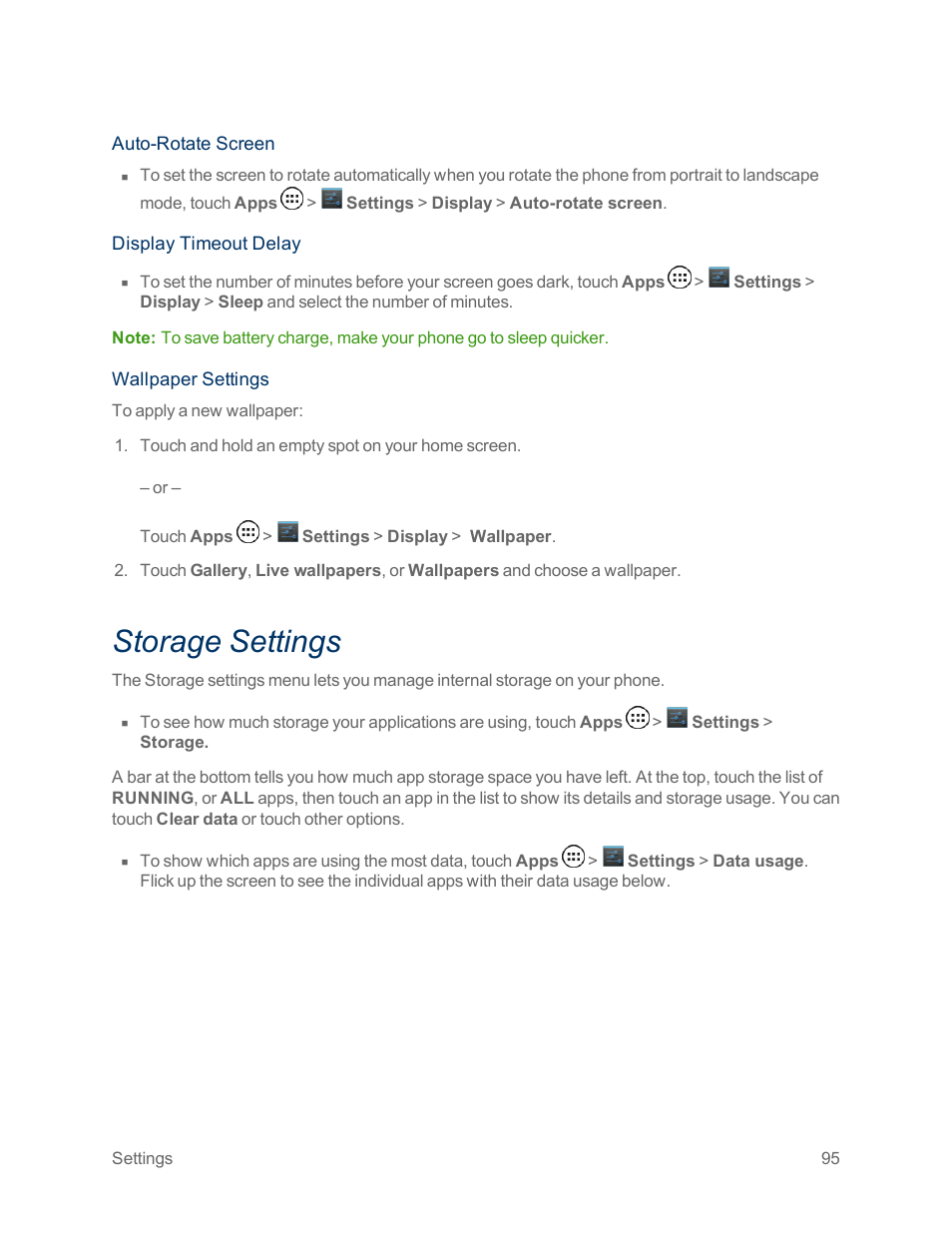 Storage settings | Motorola moto x User Manual | Page 104 / 149