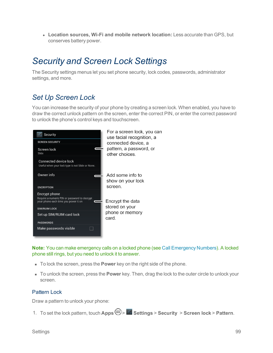 Security and screen lock settings, Set up screen lock | Motorola moto x User Manual | Page 108 / 149