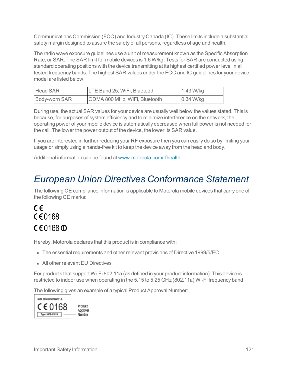 European union directives conformance statement | Motorola moto x User Manual | Page 130 / 149