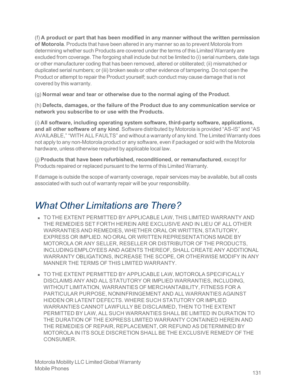 What other limitations are there | Motorola moto x User Manual | Page 140 / 149