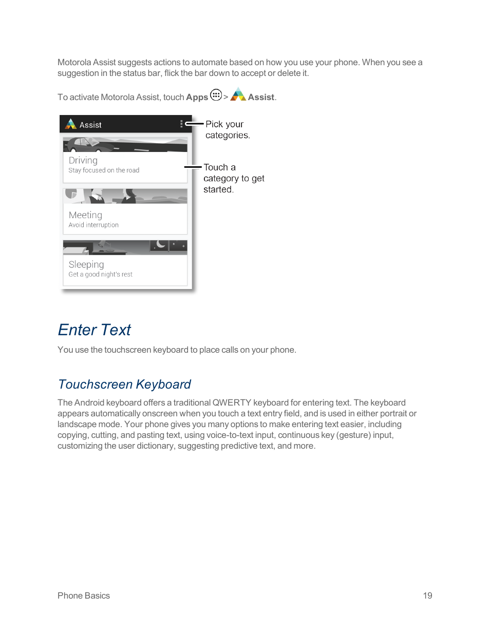 Enter text, Touchscreen keyboard | Motorola moto x User Manual | Page 28 / 149