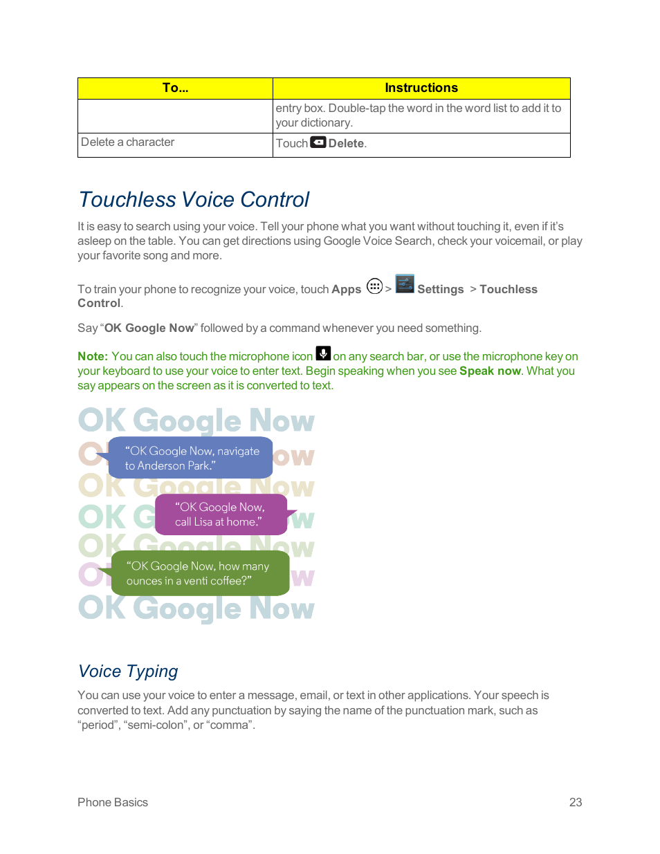 Touchless voice control, Voice typing, Touchless voice | Control, For details) | Motorola moto x User Manual | Page 32 / 149