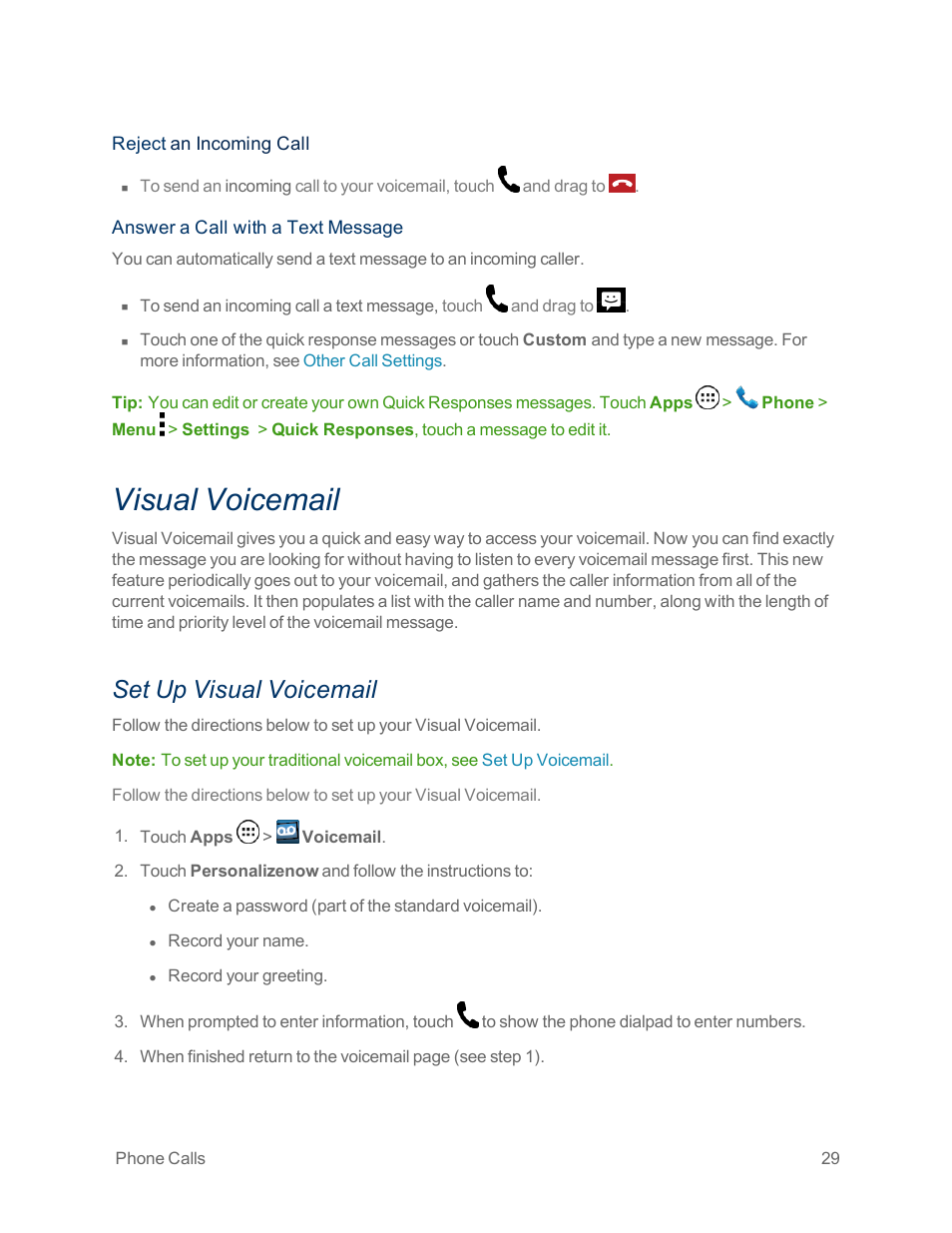 Visual voicemail, Set up visual voicemail | Motorola moto x User Manual | Page 38 / 149