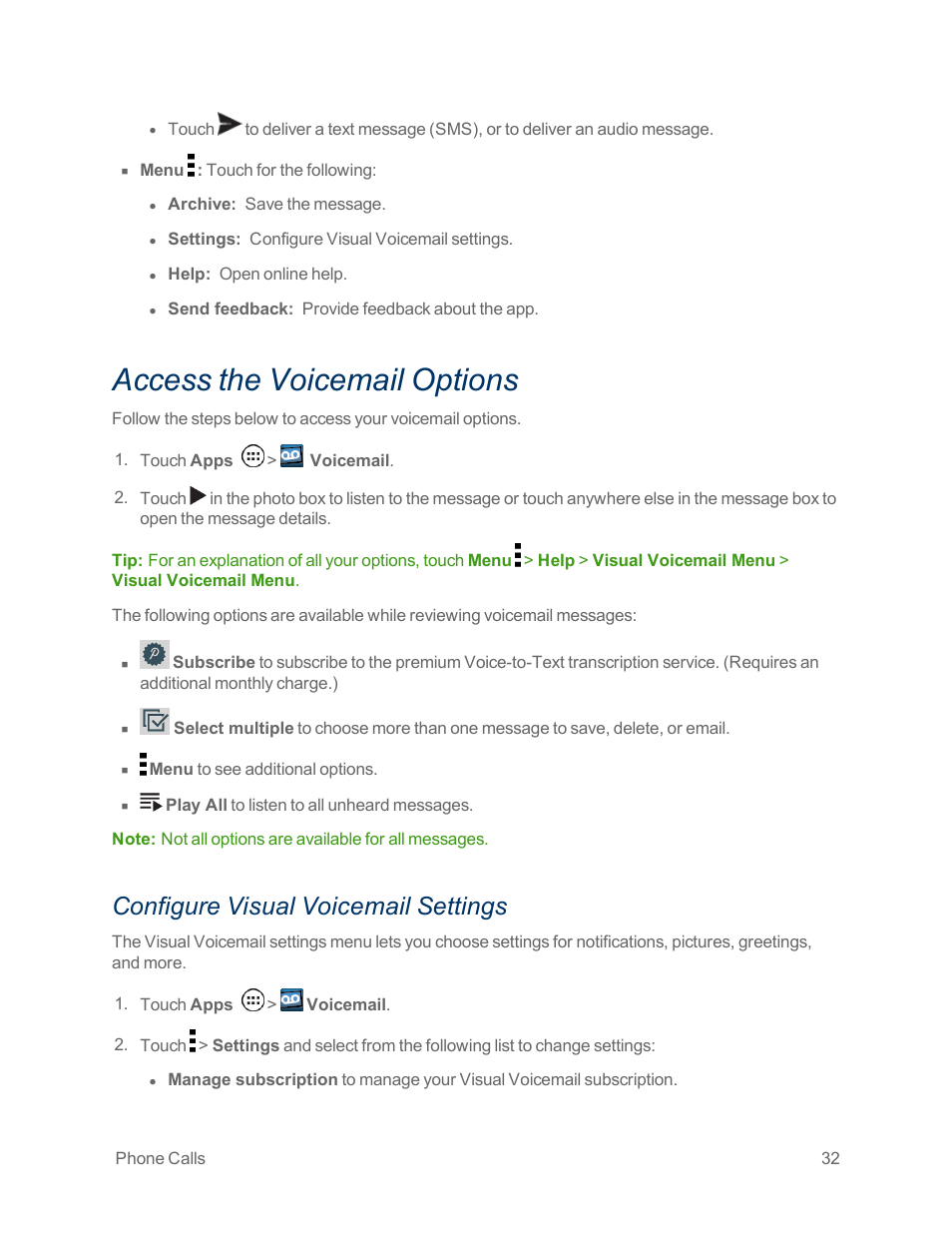 Access the voicemail options, Configure visual voicemail settings | Motorola moto x User Manual | Page 41 / 149