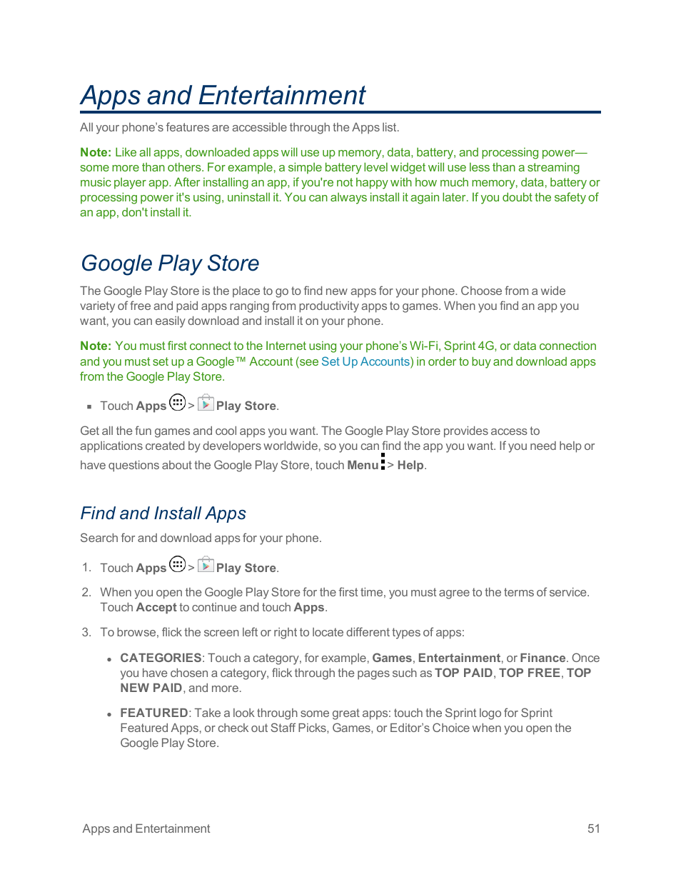 Apps and entertainment, Google play store, Find and install apps | Google, Play™ store, Are added to the app menu | Motorola moto x User Manual | Page 60 / 149