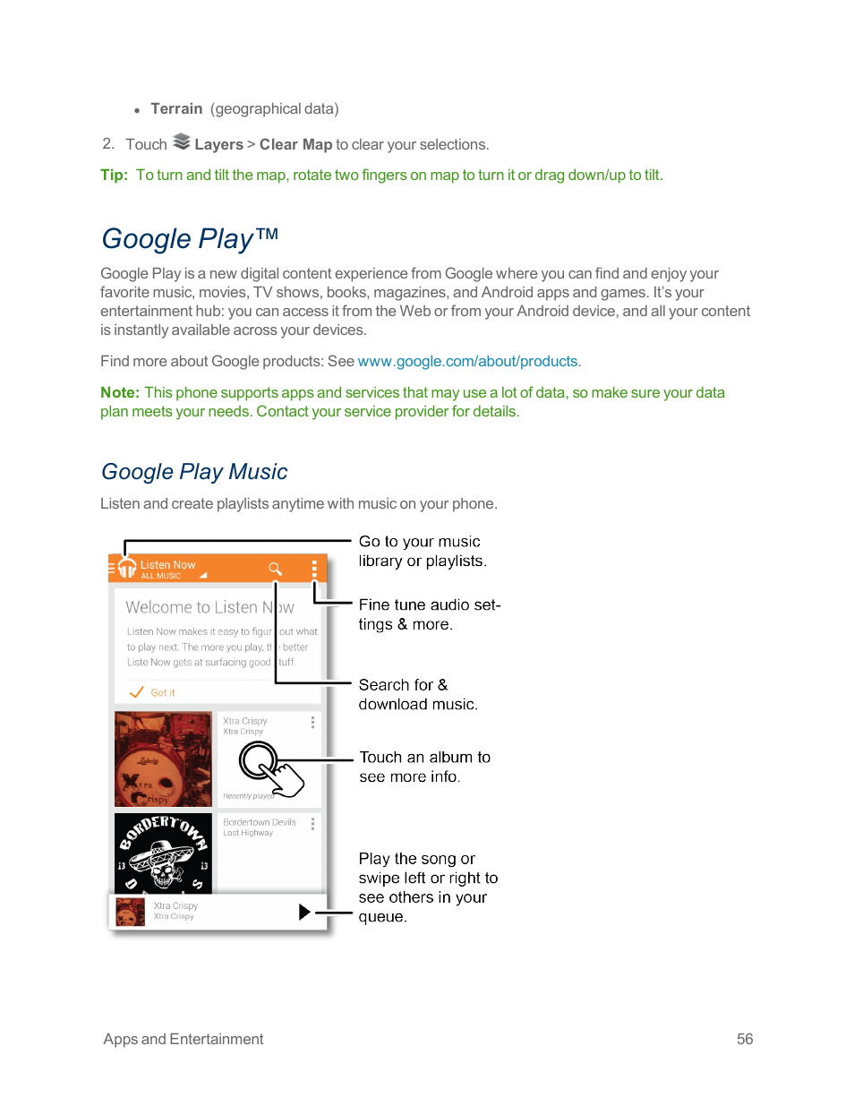 Google play, Google play music | Motorola moto x User Manual | Page 65 / 149