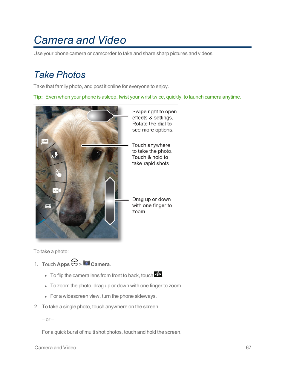 Camera and video, Take photos | Motorola moto x User Manual | Page 76 / 149