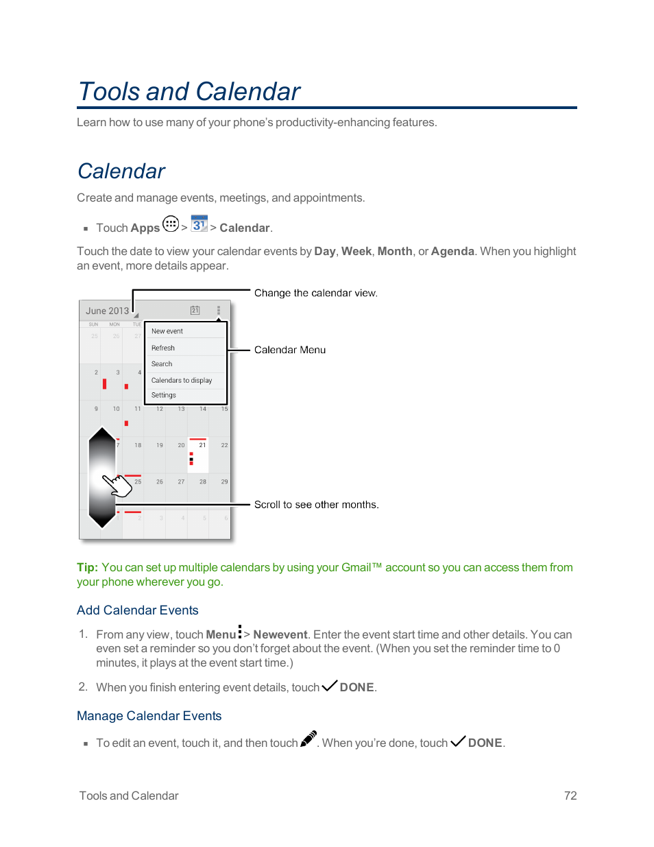 Tools and calendar, Calendar | Motorola moto x User Manual | Page 81 / 149