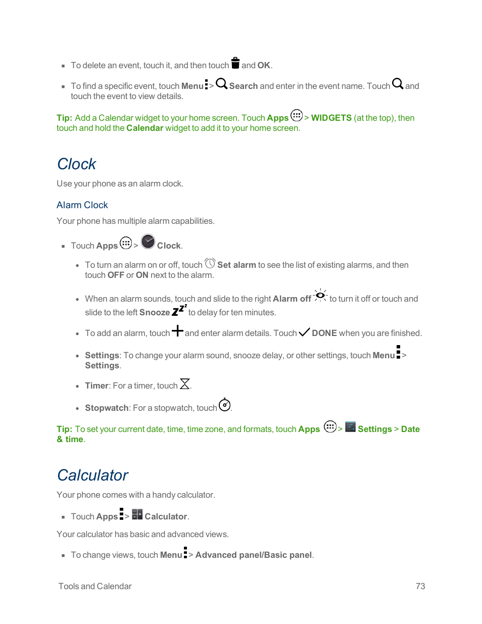 Clock, Calculator | Motorola moto x User Manual | Page 82 / 149