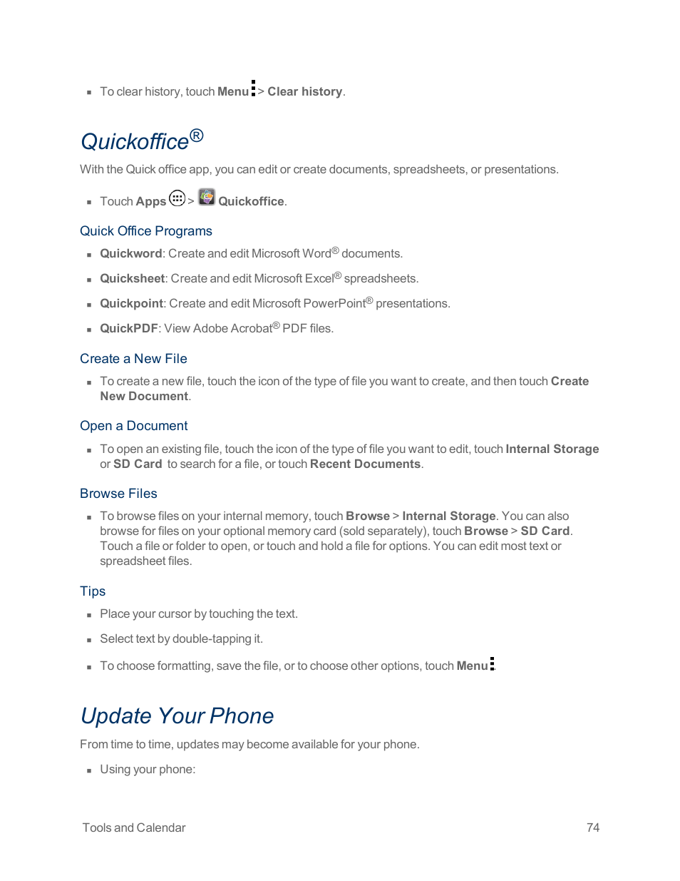 Quickoffice, Update your phone | Motorola moto x User Manual | Page 83 / 149