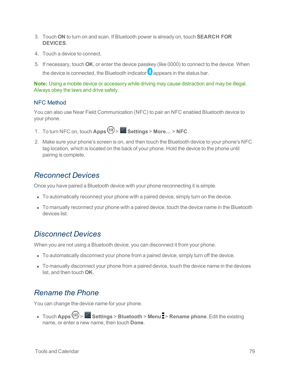 Reconnect devices, Disconnect devices, Rename the phone | Motorola moto x User Manual | Page 88 / 149