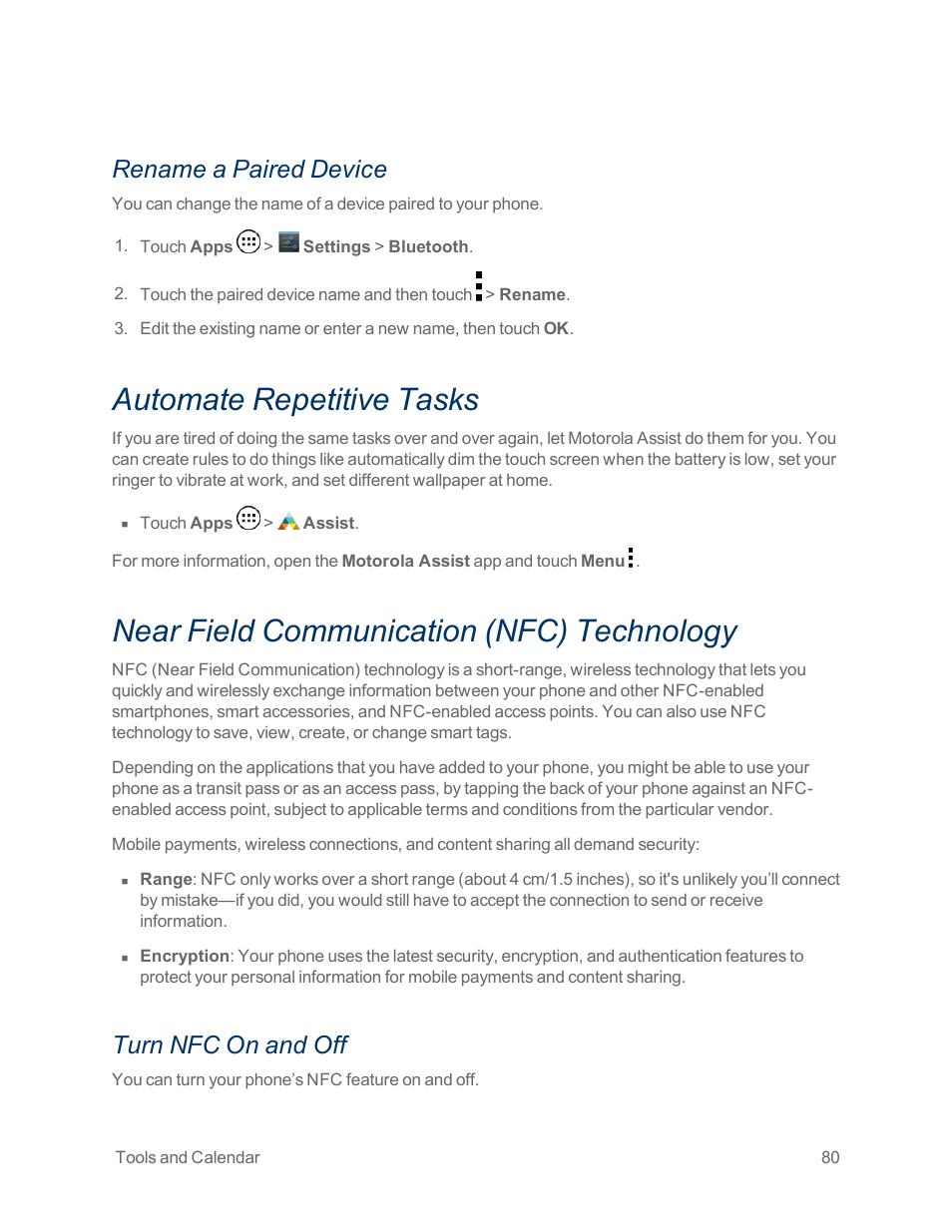 Rename a paired device, Automate repetitive tasks, Near field communication (nfc) technology | Turn nfc on and off | Motorola moto x User Manual | Page 89 / 149