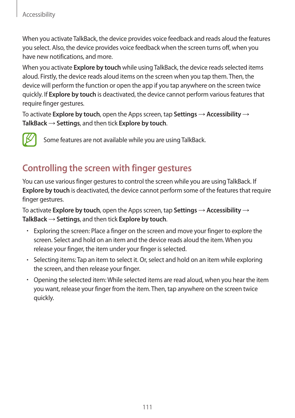 Controlling the screen with finger gestures | Samsung Galaxy Grand Prime User Manual | Page 111 / 131