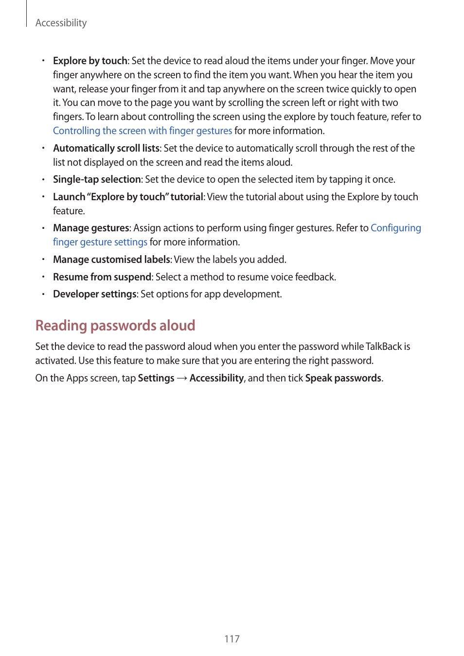 Reading passwords aloud | Samsung Galaxy Grand Prime User Manual | Page 117 / 131