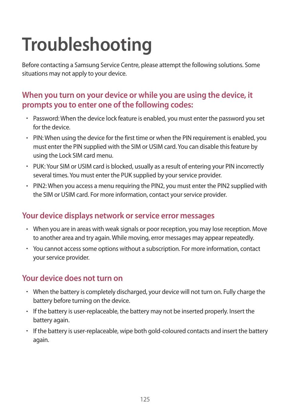 Troubleshooting | Samsung Galaxy Grand Prime User Manual | Page 125 / 131