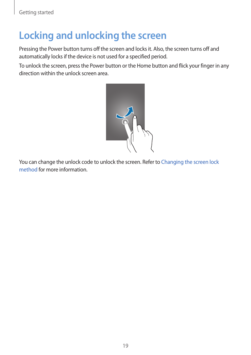 Locking and unlocking the screen, 19 locking and unlocking the screen | Samsung Galaxy Grand Prime User Manual | Page 19 / 131