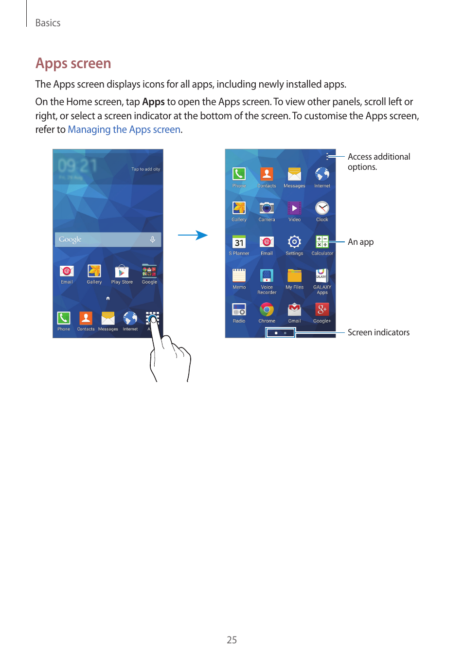 Apps screen | Samsung Galaxy Grand Prime User Manual | Page 25 / 131