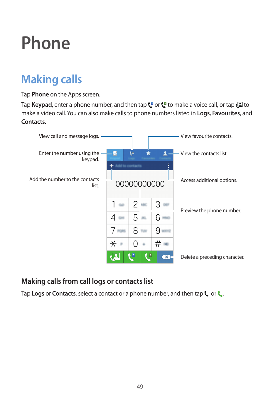 Phone, Making calls, 49 making calls | Samsung Galaxy Grand Prime User Manual | Page 49 / 131