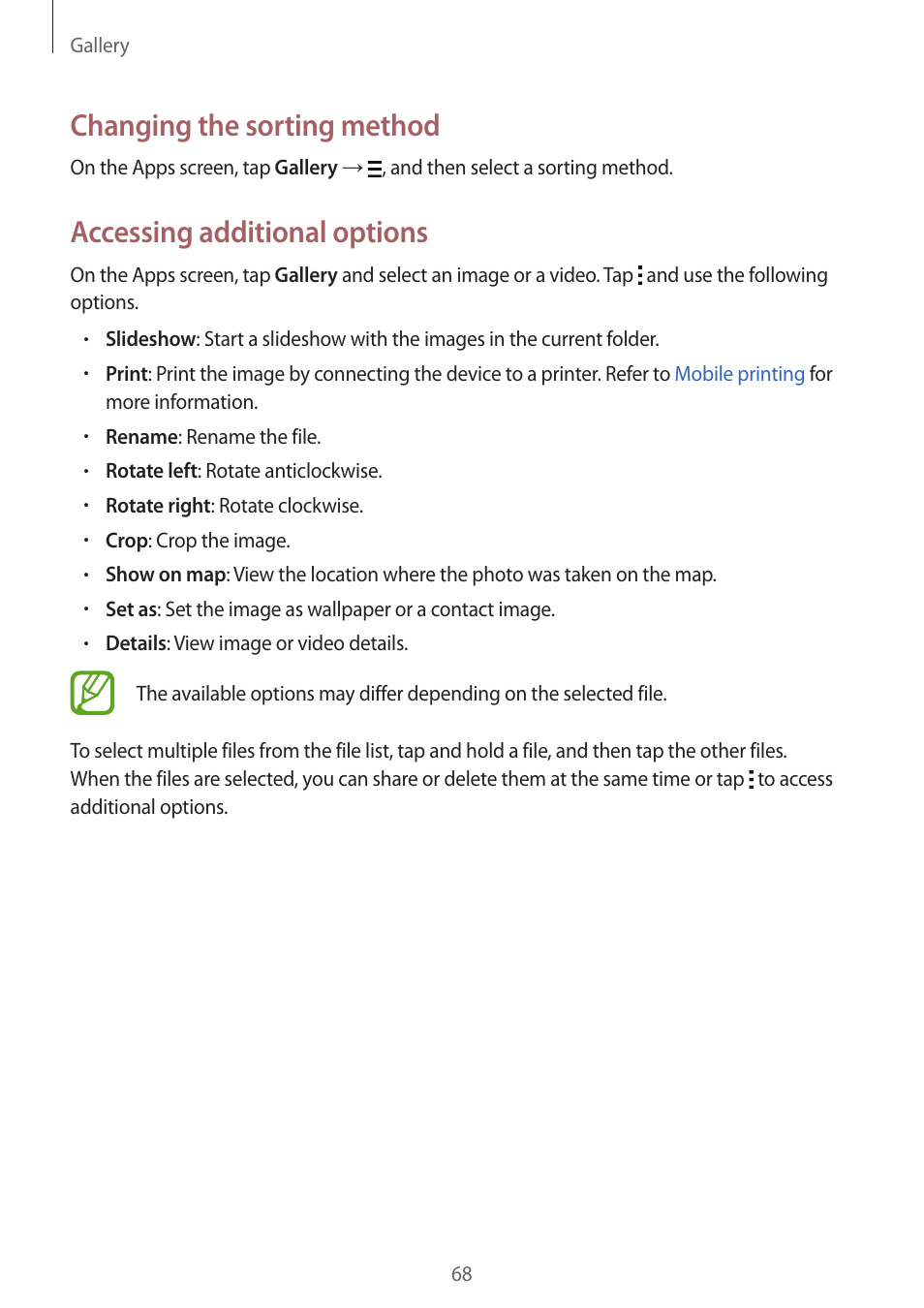 Changing the sorting method, Accessing additional options | Samsung Galaxy Grand Prime User Manual | Page 68 / 131