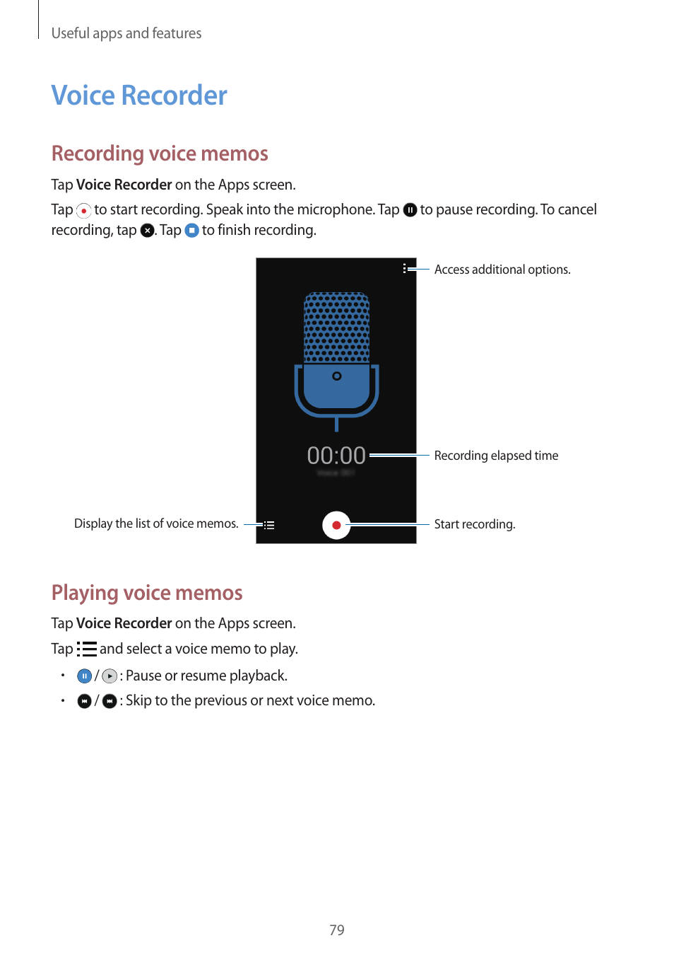 Voice recorder, 79 voice recorder | Samsung Galaxy Grand Prime User Manual | Page 79 / 131