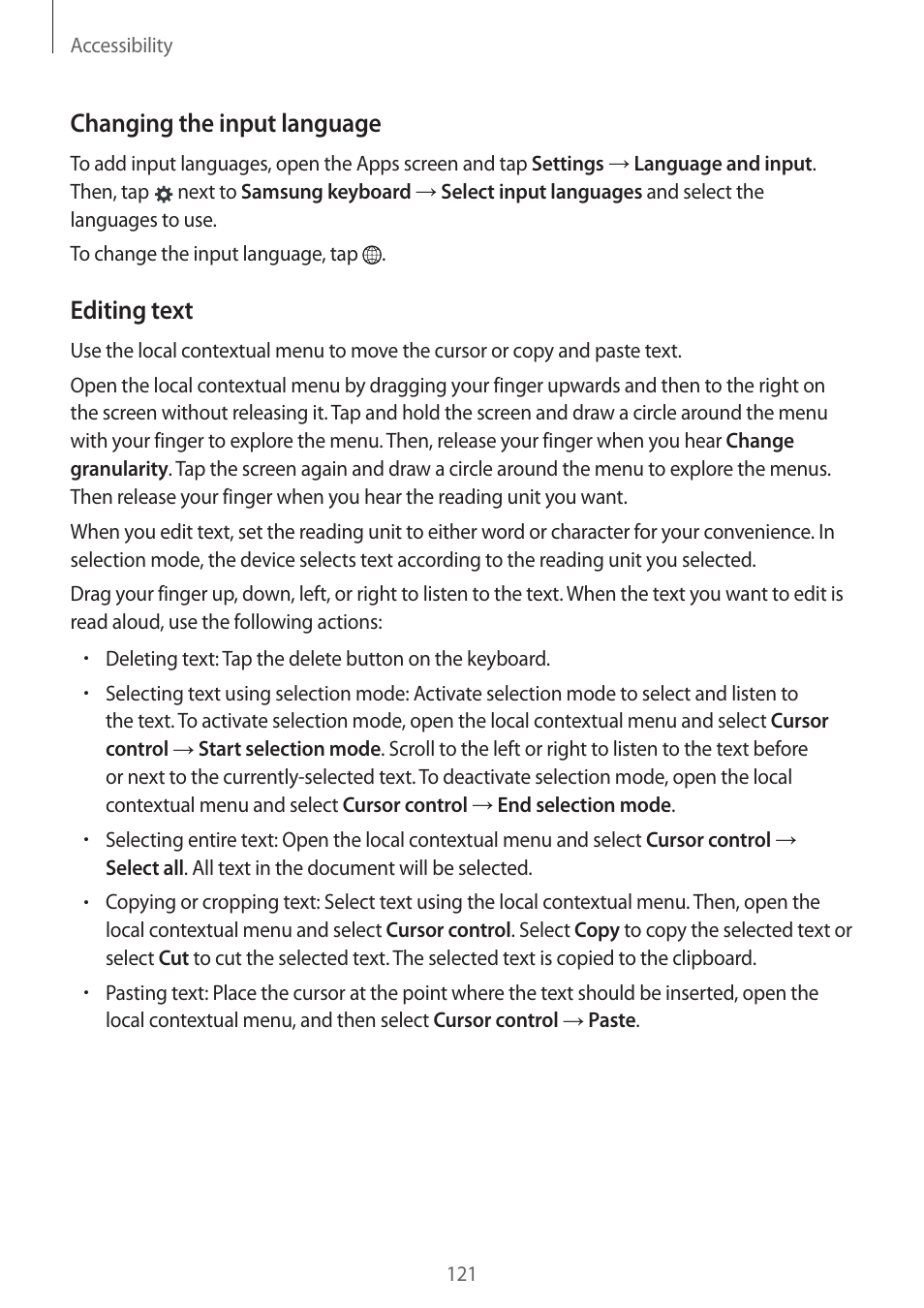 Changing the input language, Editing text | Samsung Galaxy Grand Prime User Manual | Page 121 / 133