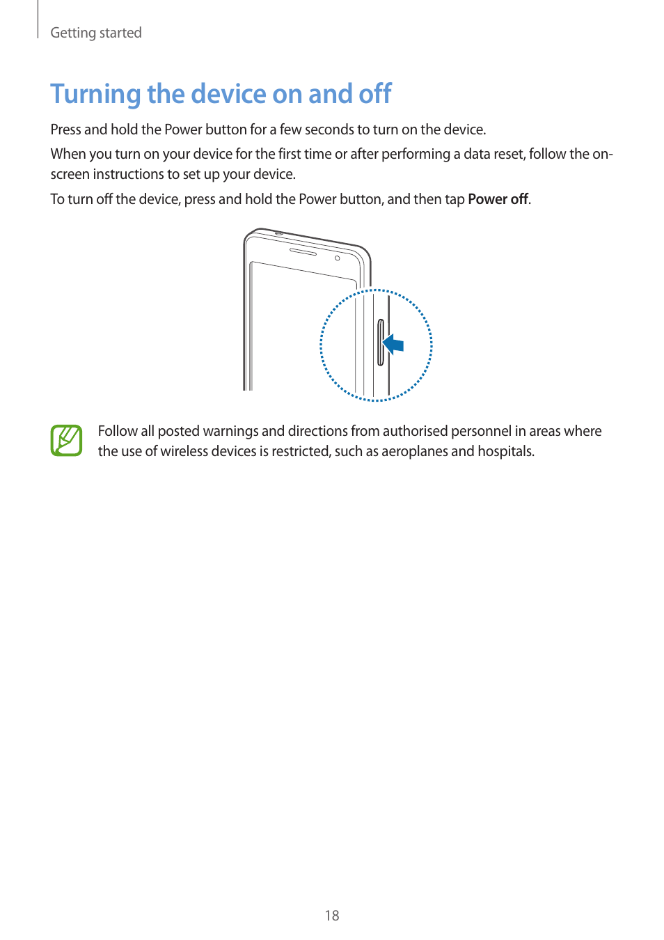 Turning the device on and off, 18 turning the device on and off | Samsung Galaxy Grand Prime User Manual | Page 18 / 133
