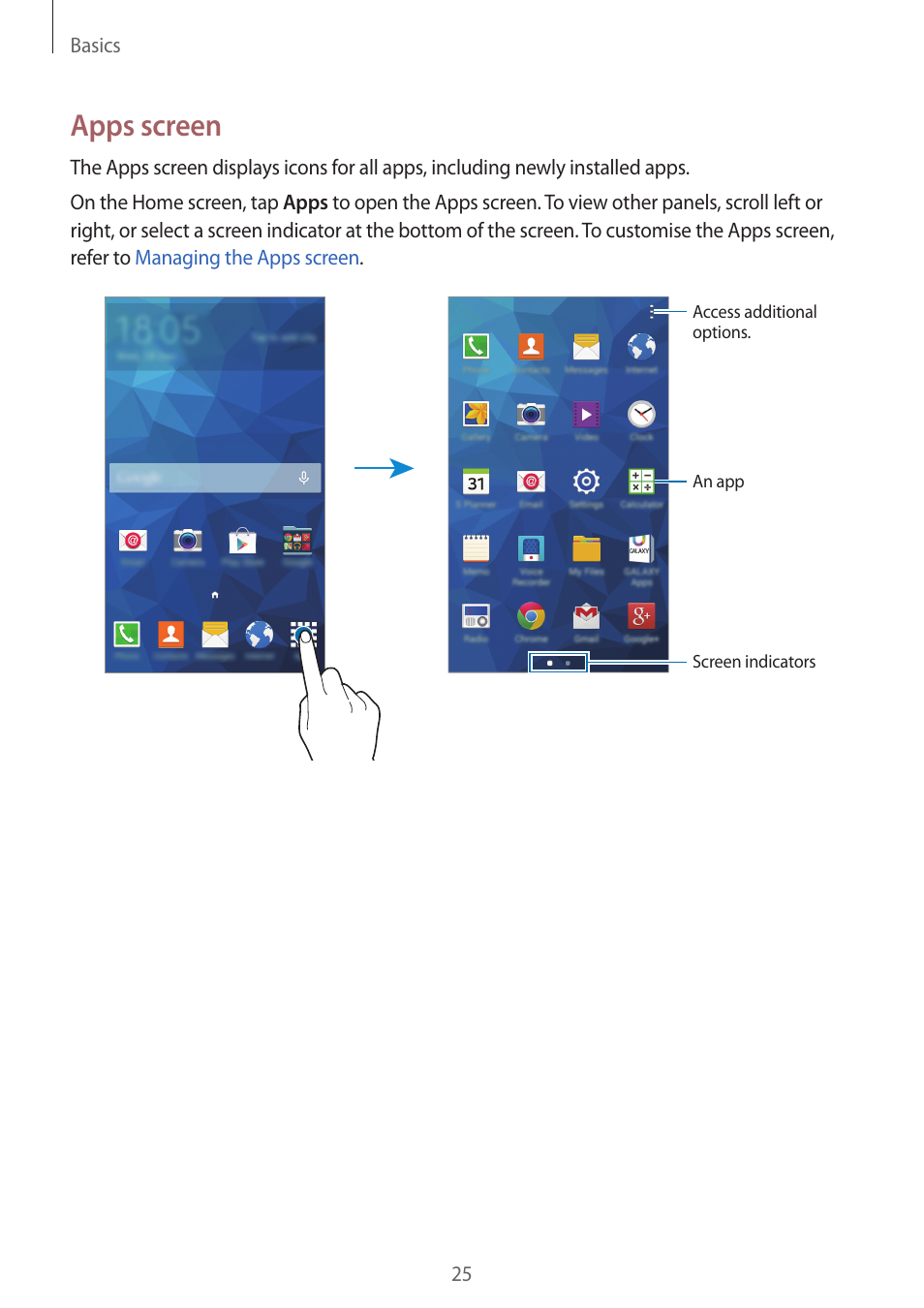Apps screen | Samsung Galaxy Grand Prime User Manual | Page 25 / 133
