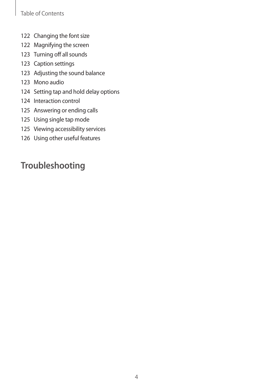 Troubleshooting | Samsung Galaxy Grand Prime User Manual | Page 4 / 133