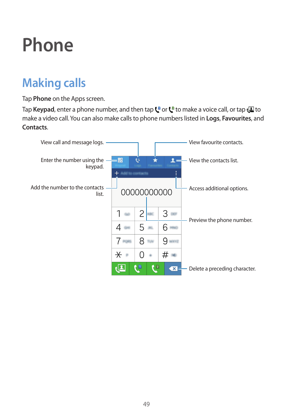Phone, Making calls, 49 making calls | Samsung Galaxy Grand Prime User Manual | Page 49 / 133