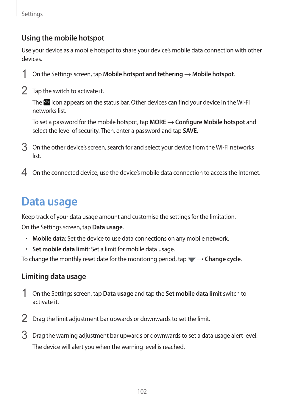 Data usage, 102 data usage | Samsung Galaxy S6 Edge User Manual | Page 102 / 145