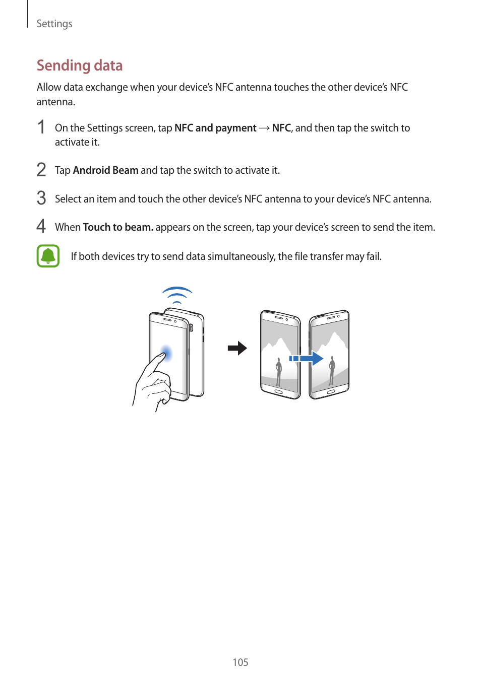 Sending data | Samsung Galaxy S6 Edge User Manual | Page 105 / 145