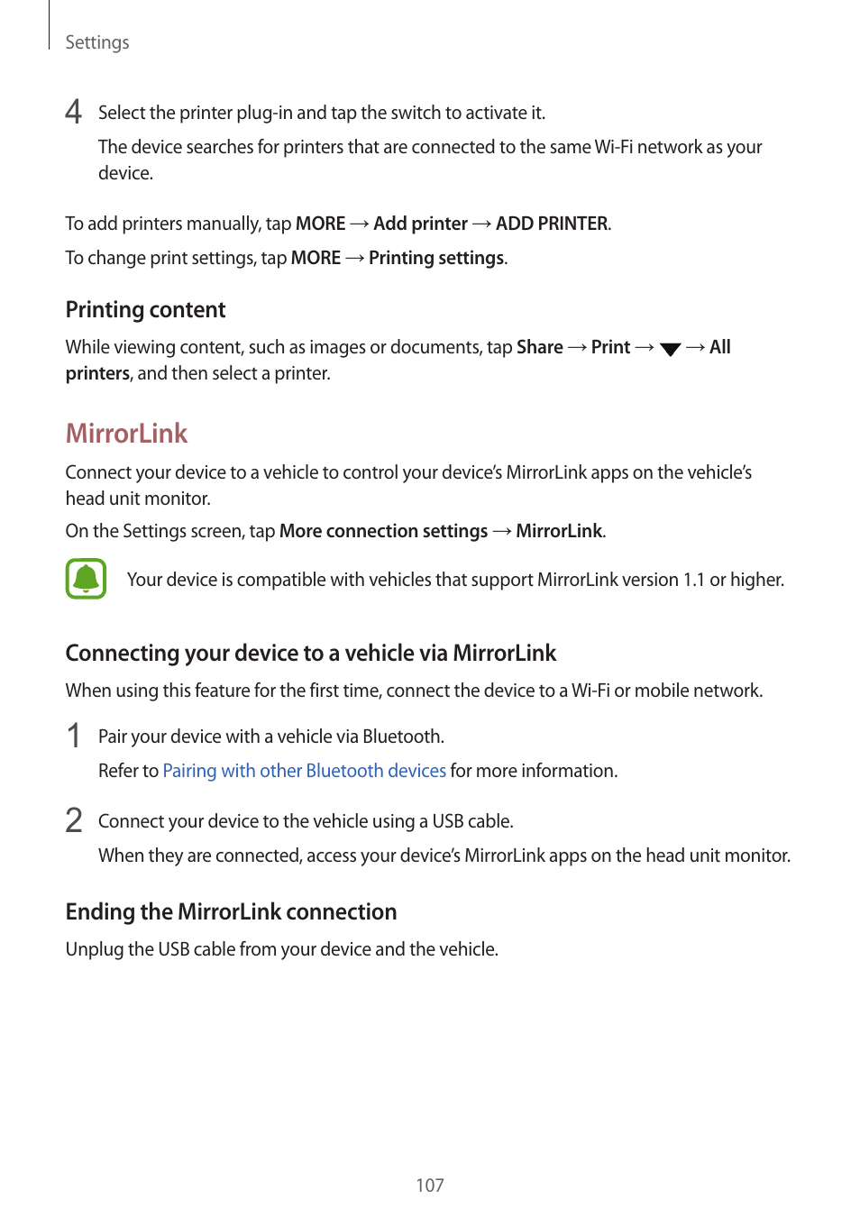 Mirrorlink | Samsung Galaxy S6 Edge User Manual | Page 107 / 145