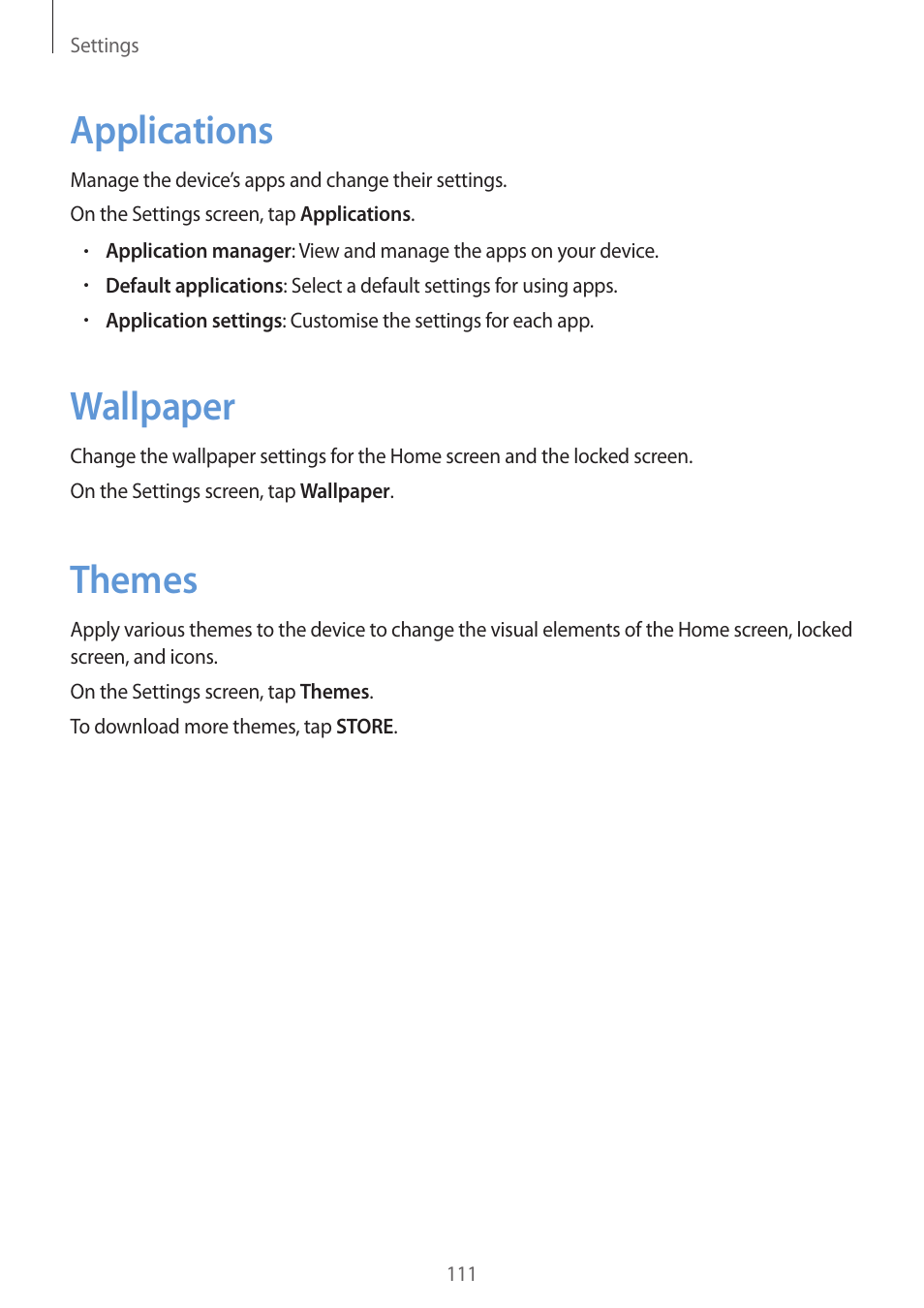 Applications, Wallpaper, Themes | 111 applications 111 wallpaper 111 themes | Samsung Galaxy S6 Edge User Manual | Page 111 / 145