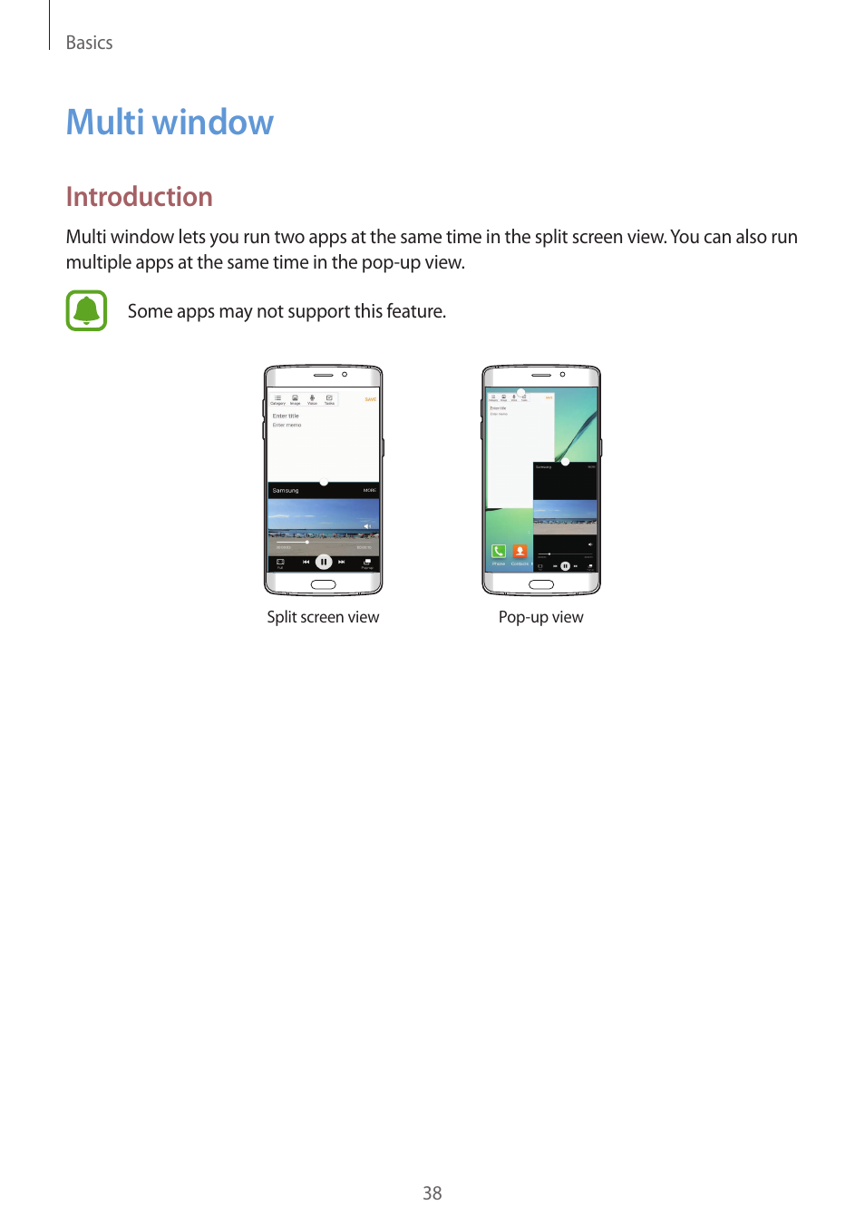 Multi window, 38 multi window, Introduction | Samsung Galaxy S6 Edge User Manual | Page 38 / 145