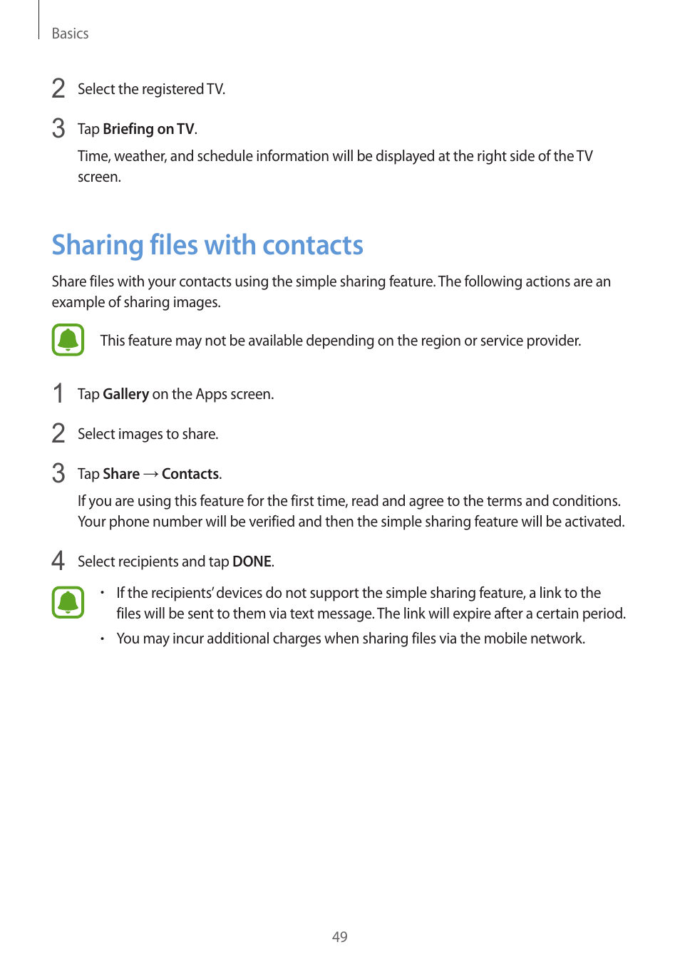 Sharing files with contacts, 49 sharing files with contacts | Samsung Galaxy S6 Edge User Manual | Page 49 / 145