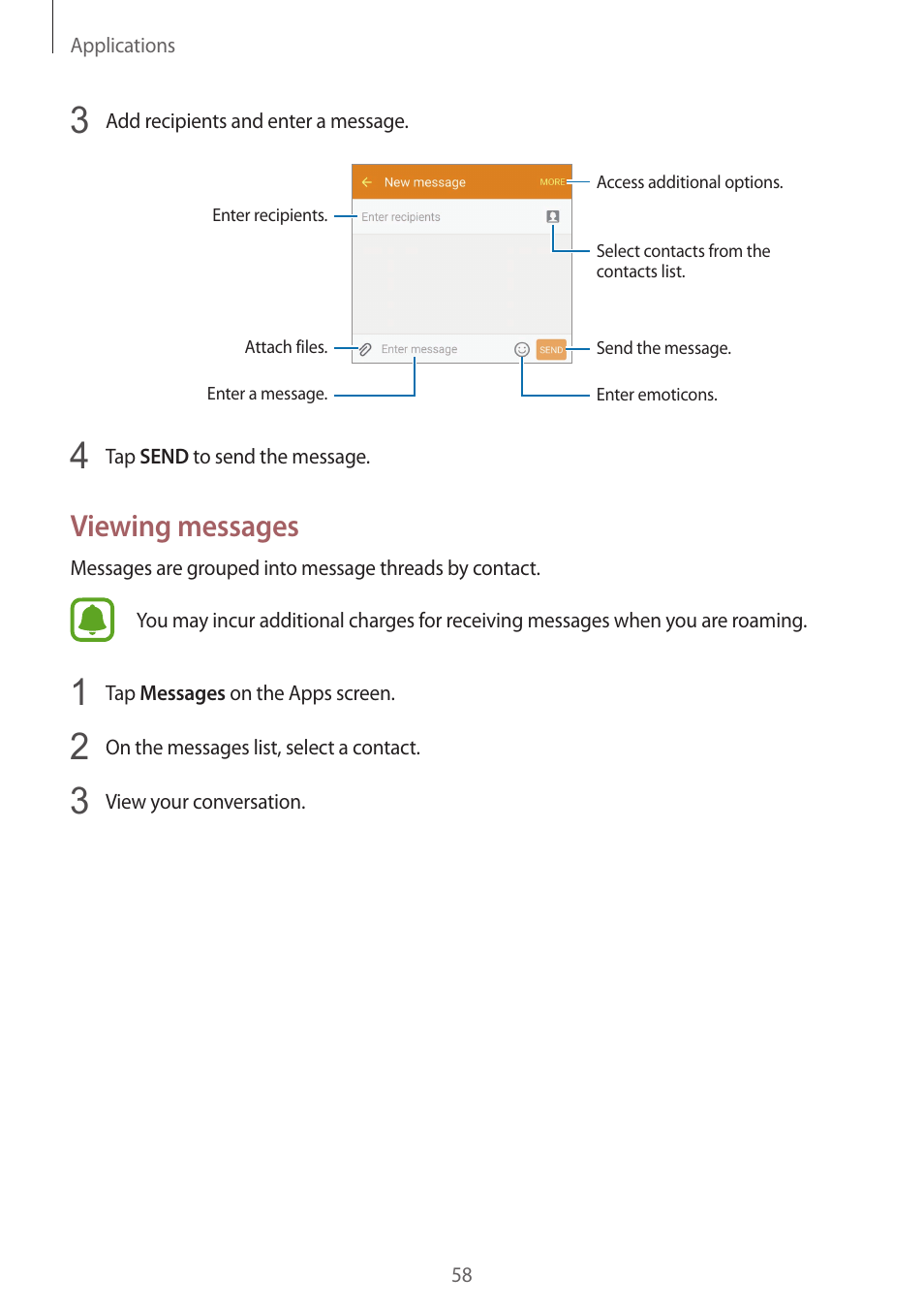 Viewing messages | Samsung Galaxy S6 Edge User Manual | Page 58 / 145