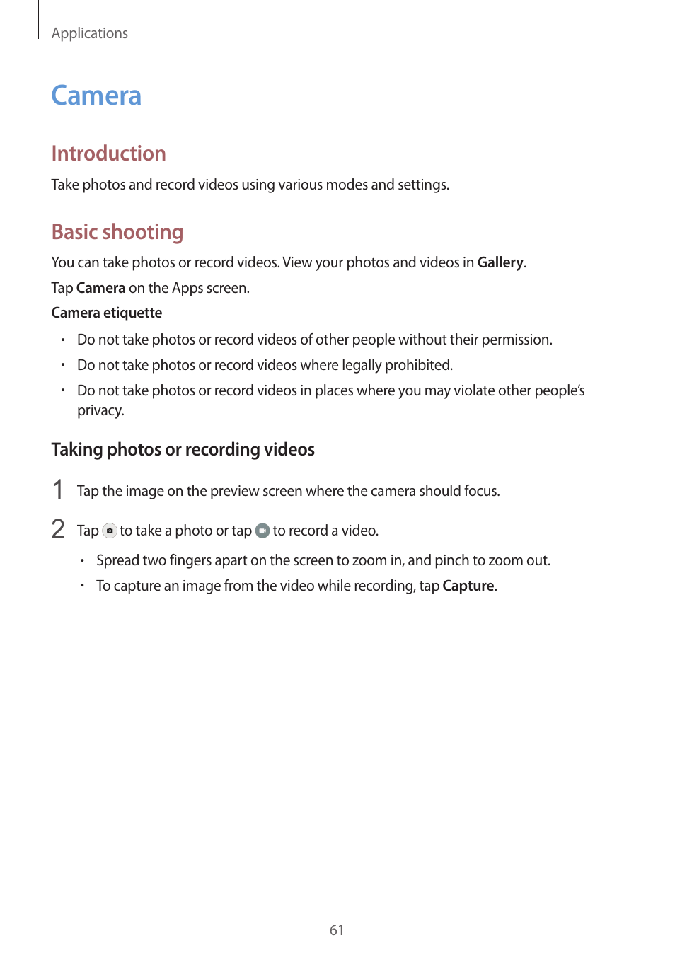 Camera, 61 camera, Introduction | Basic shooting | Samsung Galaxy S6 Edge User Manual | Page 61 / 145