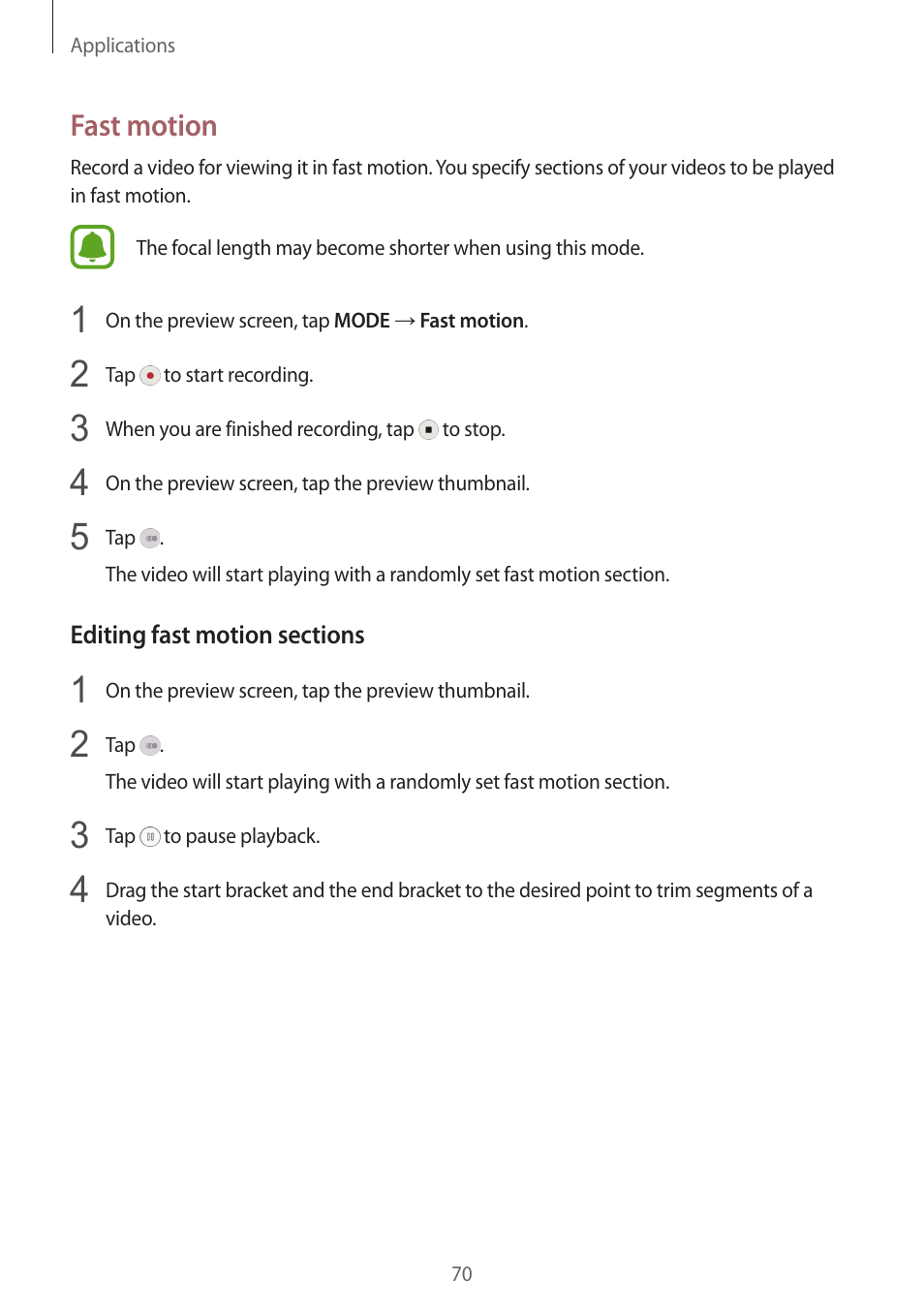 Fast motion | Samsung Galaxy S6 Edge User Manual | Page 70 / 145