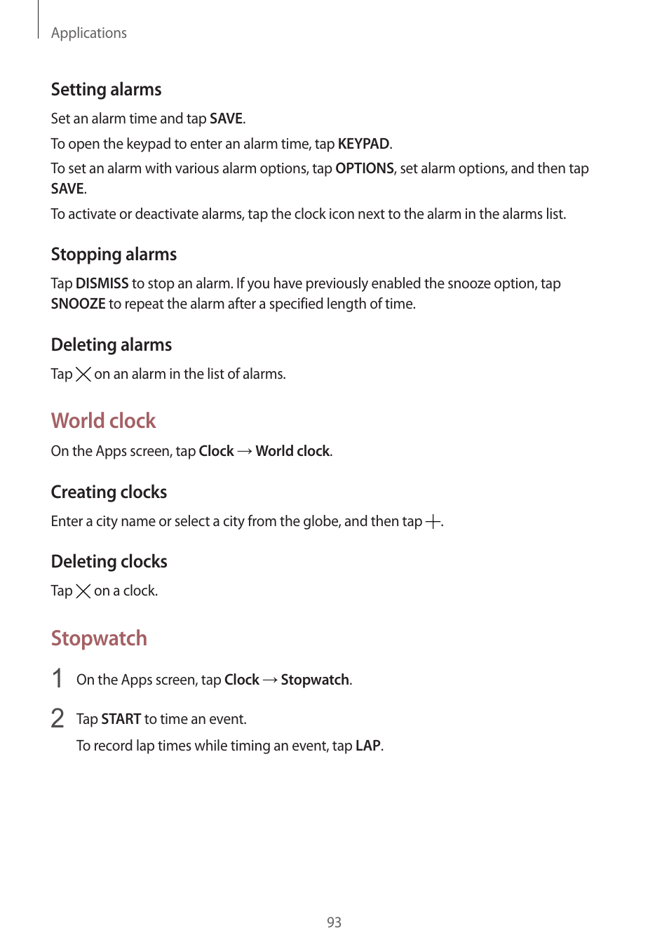 World clock, Stopwatch | Samsung Galaxy S6 Edge User Manual | Page 93 / 145