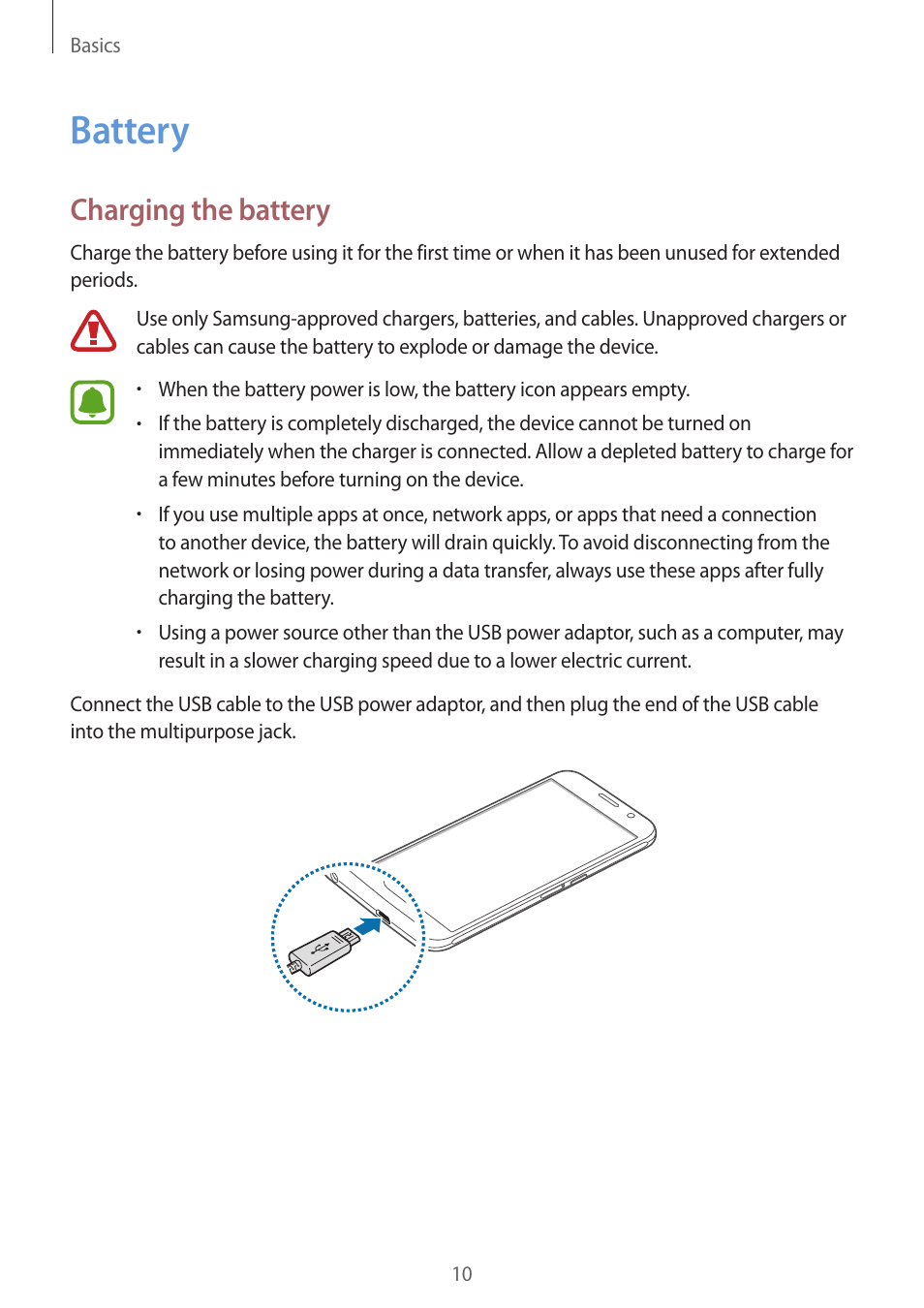 Battery, 10 battery, Charging the battery | Samsung Galaxy S6 User Manual | Page 10 / 140
