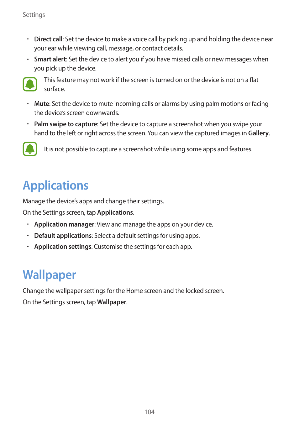 Applications, Wallpaper, 104 applications 104 wallpaper | Samsung Galaxy S6 User Manual | Page 104 / 140