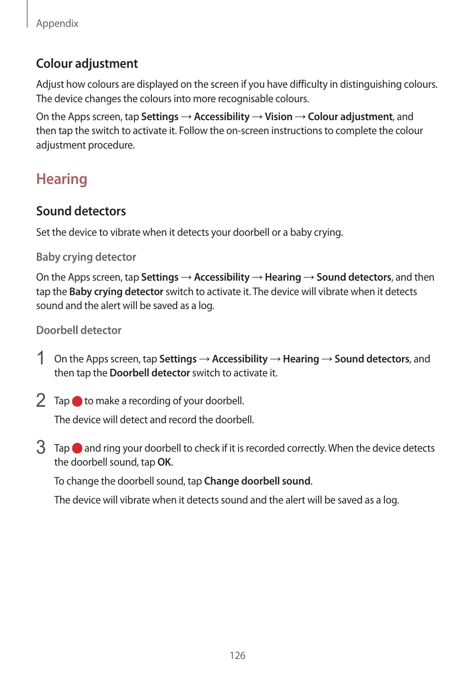 Hearing | Samsung Galaxy S6 User Manual | Page 126 / 140