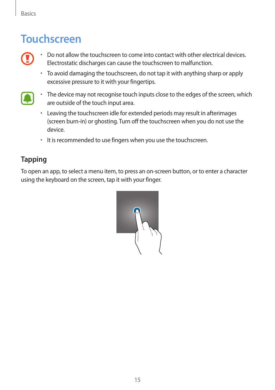 Touchscreen, 15 touchscreen | Samsung Galaxy S6 User Manual | Page 15 / 140