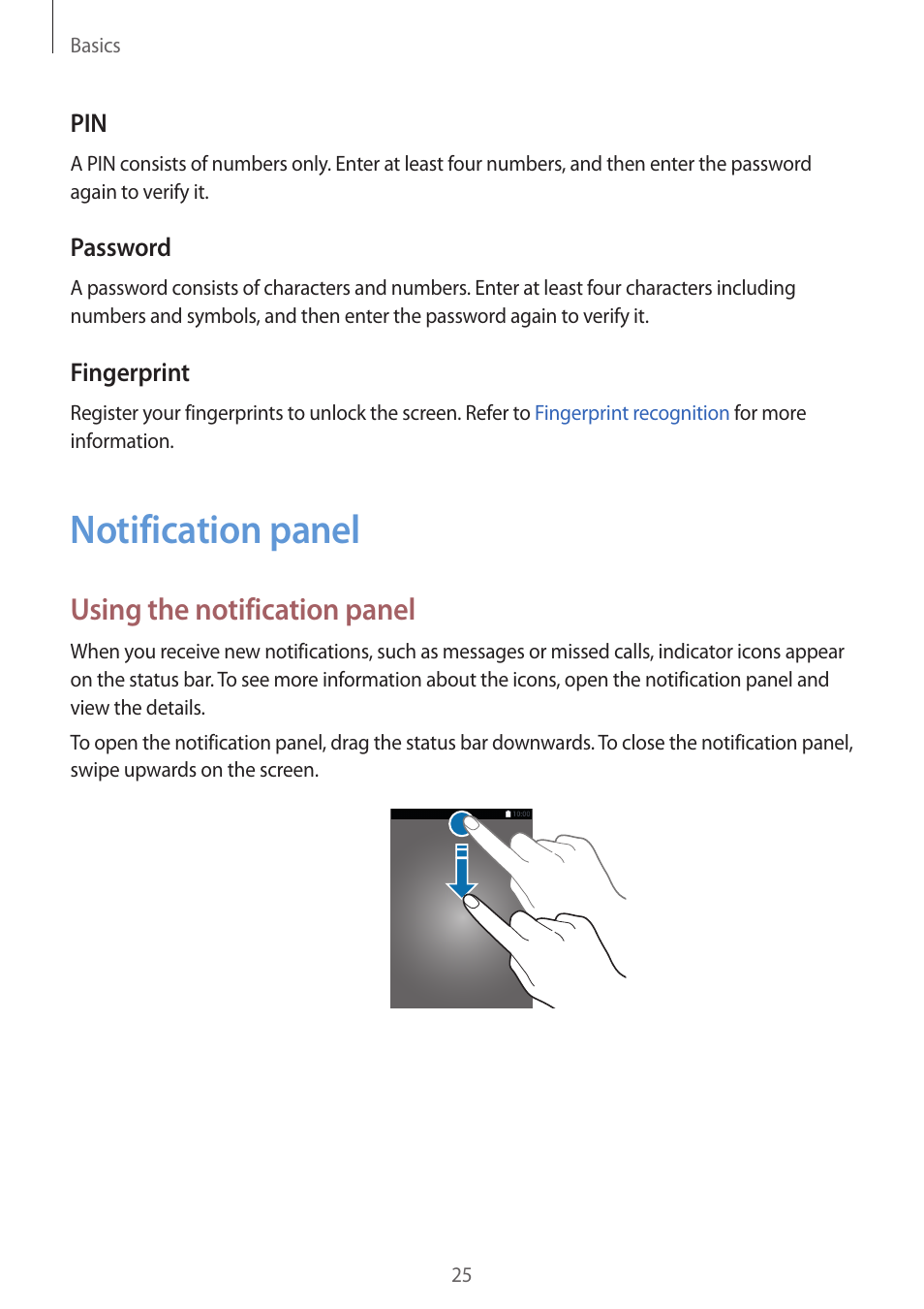Notification panel, 25 notification panel, Using the notification panel | Samsung Galaxy S6 User Manual | Page 25 / 140