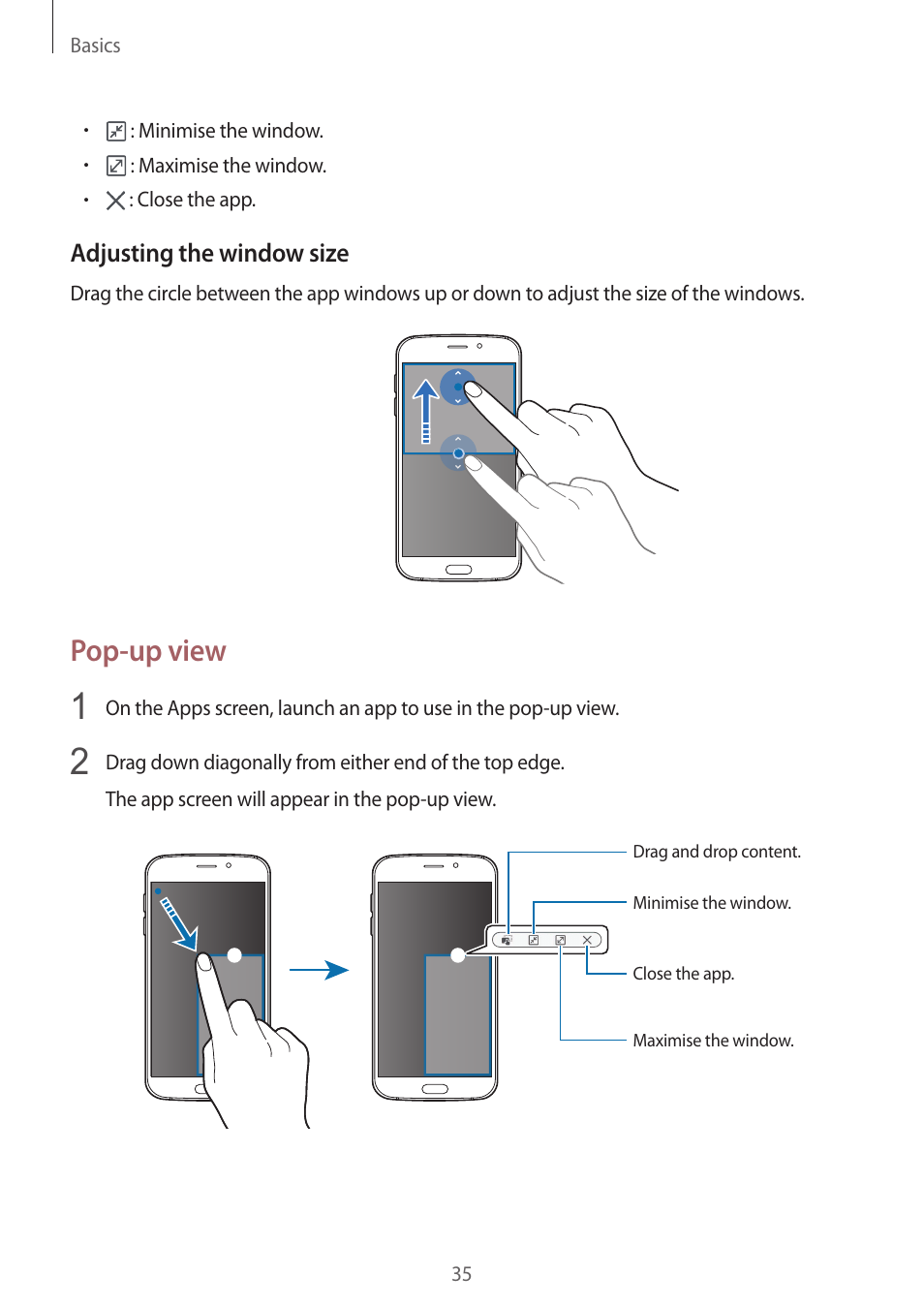 Pop-up view | Samsung Galaxy S6 User Manual | Page 35 / 140