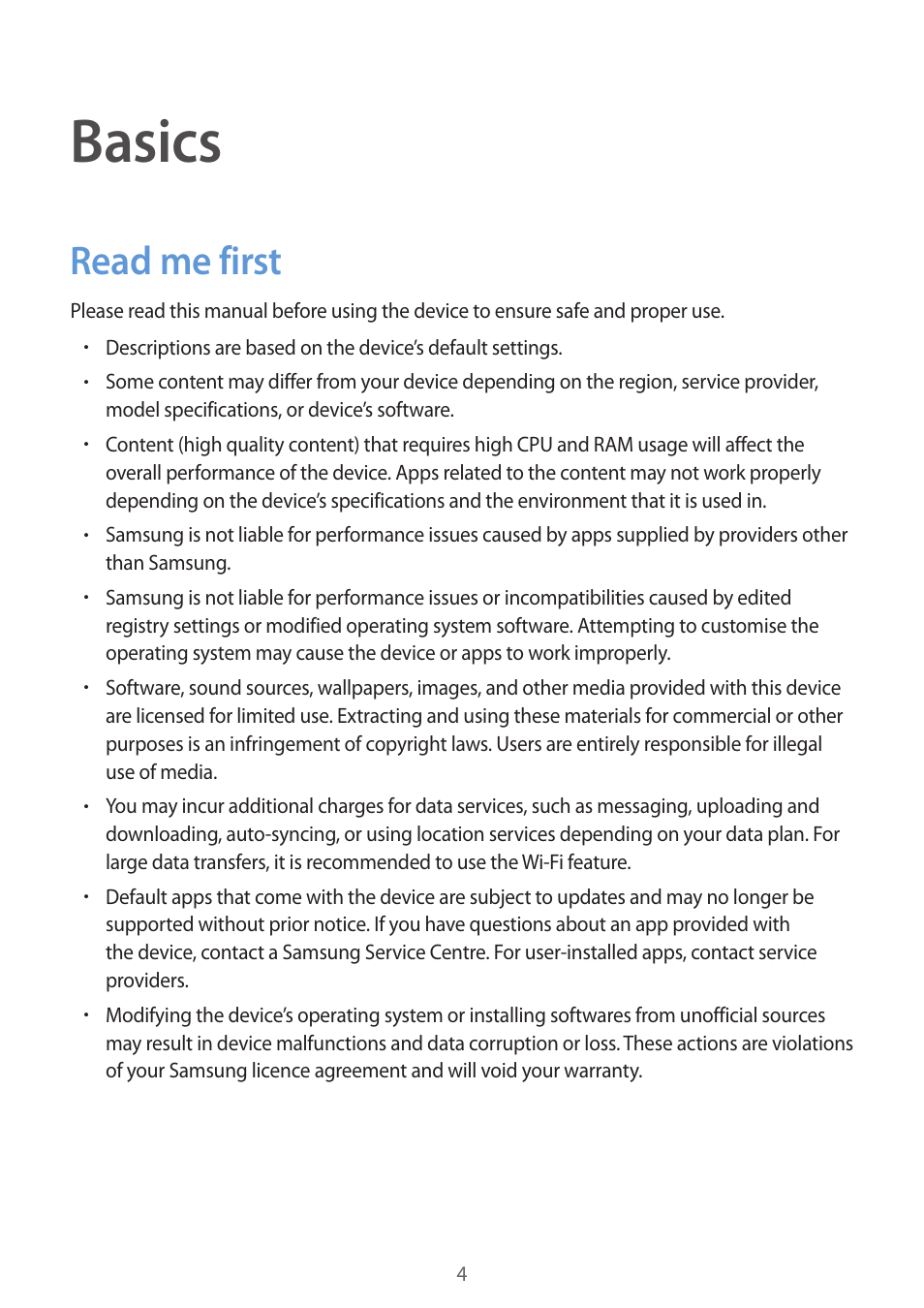Basics, Read me first | Samsung Galaxy S6 User Manual | Page 4 / 140